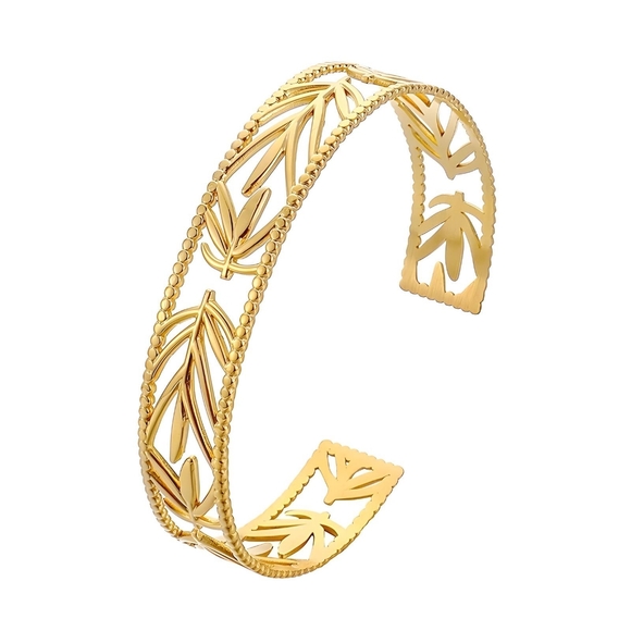 18k Gold Plated Leaves Cuff Bracelet - Picture 1 of 5